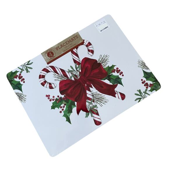 Candy Cane Red Bow Corked Backed Placemats 12in x 16in  Set of 4 Holiday New - Picture 10 of 13